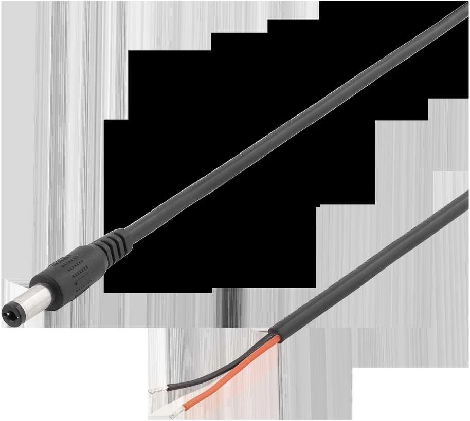 Kabelis DELTACO 5.5x2.1mm DC į atvirą laidą, 2m, 20AWG, juodas / DEL-109UB