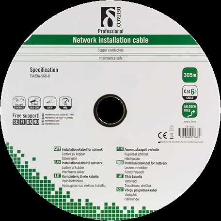Kabelis DELTACO U/FTP Cat6a, 305m, 500MHz, juodas / TP-49C