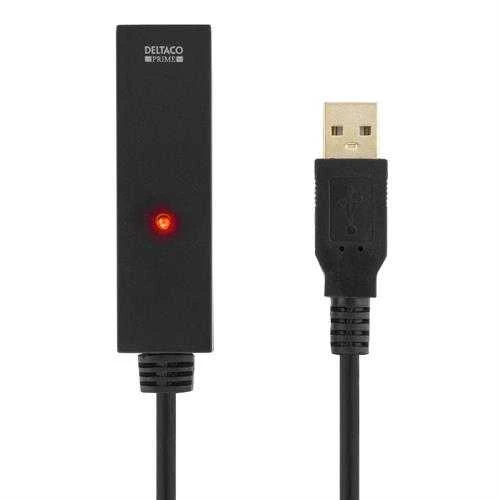 Kabelis DELTACO USB 2.0, 20.0m, juodas / USB2-EX20M