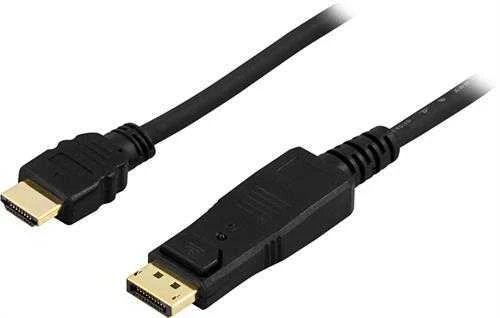 Kabelis DELTACO DisplayPort prie HDMI, Ultra HD 30Hz, 5m, juodas / DP-3050
