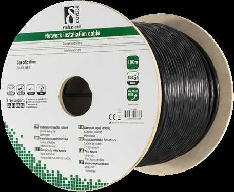 Kabelis DELTACO U/FTP Cat6a, 100 m, 500MHz, juodas / TP-49B