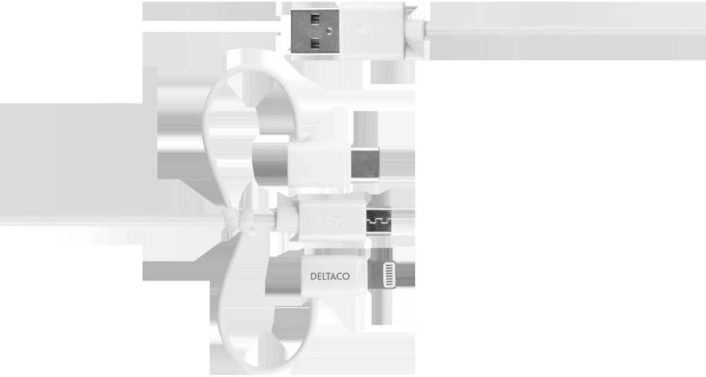 Kabelis DELTACO USB-C / Micro USB / Lightning į USB-A, 1m, Apple C189 chipsetm FSC ženklinta pakuotė, baltas / IPLH-441