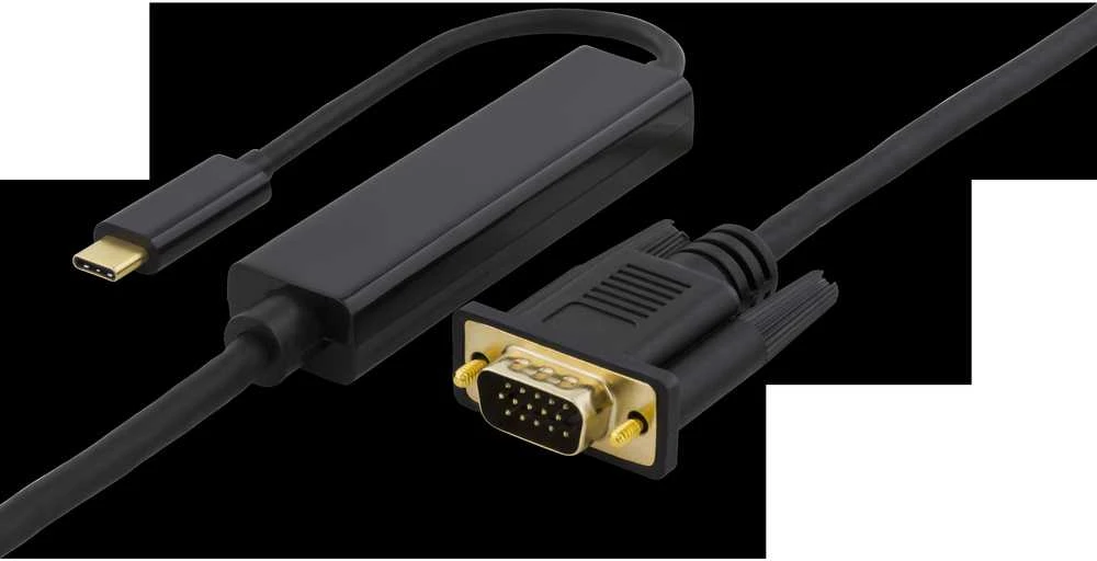 Kabelis DELTACO USB-C - VGA, QWXGA 2048x1152 60Hz, 5m, DP 1.2 Alt Mode, juodas / USBC-1089-K