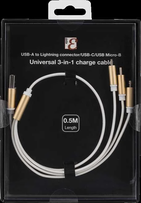 Deltaco Kabelis EPZI USB-C, apšvietimas, micro USB, 0.5m, baltas / USB-MULTI05