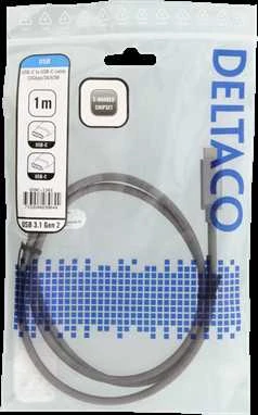 Kabelis DELTACO 3 A, 1.0m. USB-C - USB-C 60W USB PD, 10 Gbps, pilkas / USBC-1362