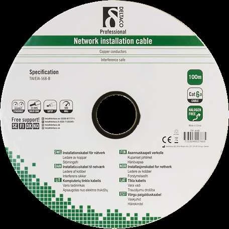 Kabelis DELTACO U/FTP Cat6a, 100 m, 500MHz, juodas / TP-49B