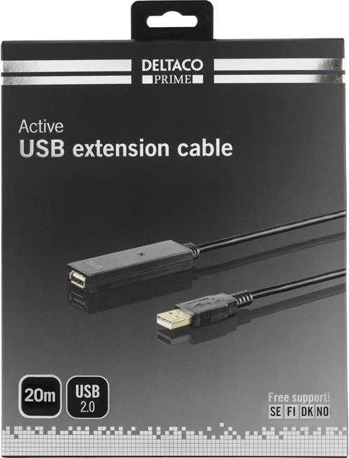 Kabelis DELTACO USB 2.0, 20.0m, juodas / USB2-EX20M