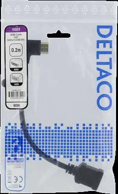 Lankstus HDMI adapteris, 0,2 m, kairinis kampas, HDMI M / F, UHD DELTACO juodas / HDMI-21C