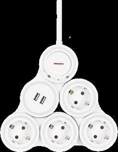 lankstus ilgiklis su 4 jungtimis, 1.4m, 16A 3500W, 2x USB-A DELTACO baltas / GT-290