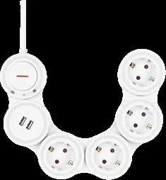 lankstus ilgiklis su 4 jungtimis, 1.4m, 16A 3500W, 2x USB-A DELTACO baltas / GT-290