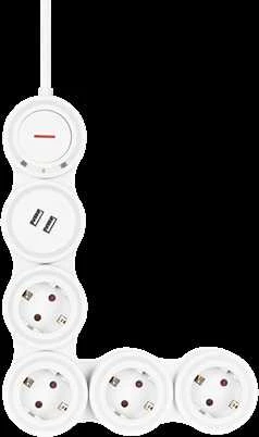 lankstus ilgiklis su 4 jungtimis, 1.4m, 16A 3500W, 2x USB-A DELTACO baltas / GT-290