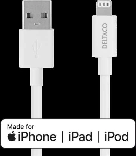 Under_Develo Lightning kabelis DELTACO USB-A -Lightning, 2m, Apple C189 chipset, MFi, FSC ženklinta pakuotė, baltas / IPLH-402