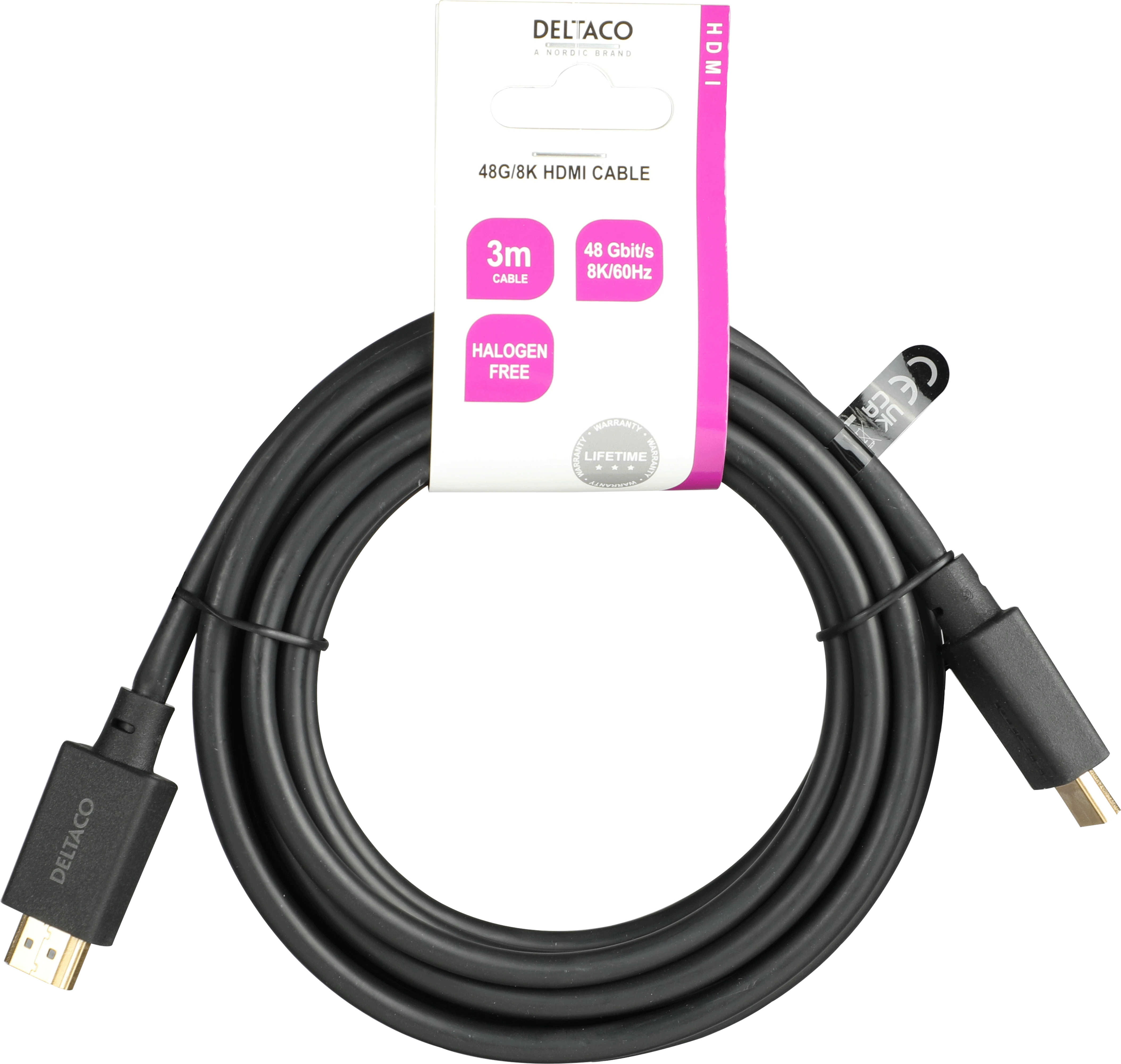 Ultra High Speed HDMI kabelis DELTACO 3m, eARC, QMS, 8K 60Hz, 4K 120Hz, LSZH, juodas/ HU-30-LSZH