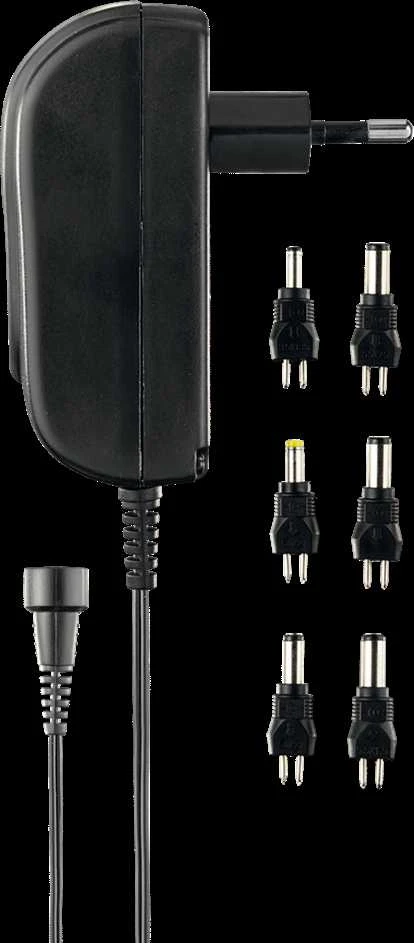 Maitinimo šaltinis DELTACO nuo 240 V iki 3-12 V, 1,5 A, 6 skirtingi antgaliai, juodas / PSR-15B