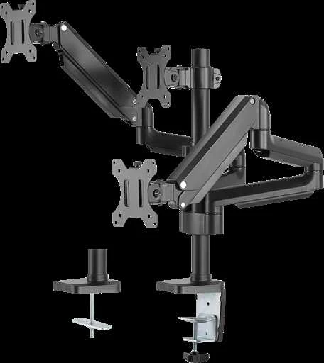 Monitoriaus laikiklis su dujine spyruokle DELTACO OFFICE aliuminis, pakeliamas, pasukamas, apsukamas, 17 "-27", 1,5-7kg, 75x75-100x100, juodas / ARM-0352