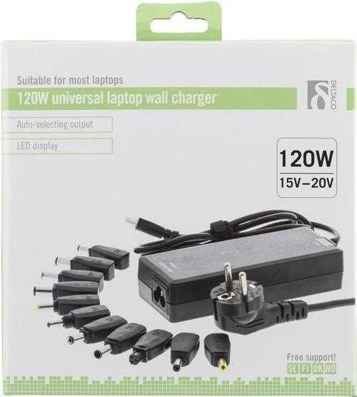 NB maitinimo šaltinis DELTACO 120W, 15-20V, 11 antgalių, USB / SMP-120WD