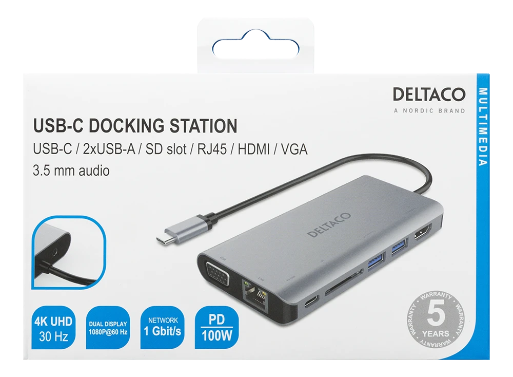 Deltaco daugiafunkcė USB-C stotelė pakuotėje