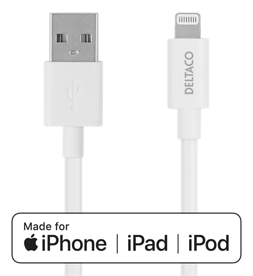 Under_Develo Lightning kabelis DELTACO USB-A -Lightning, 2m, Apple C189 chipset, MFi, FSC ženklinta pakuotė, baltas / IPLH-402