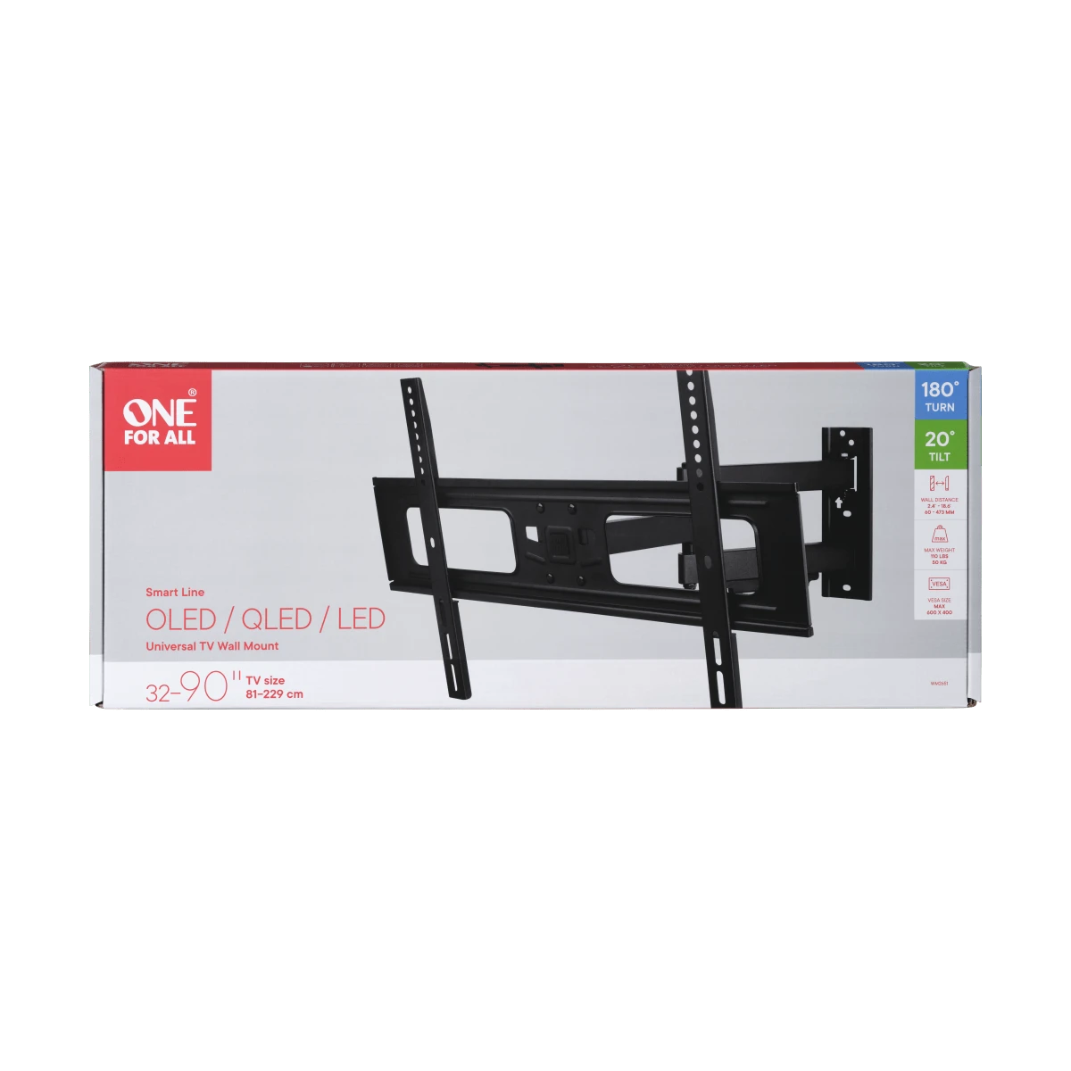 ONE For ALL Smart Wall Mount TURN WM2651 Sieninis laikiklis, pasukamas, 32–90 colių, maksimalus svoris (talpa) 50 kg, VESA 200 x 200, 300 x 200, 300 x 300, 400 x 300, 400 x 400, 400 x 400 mm, Juodas
