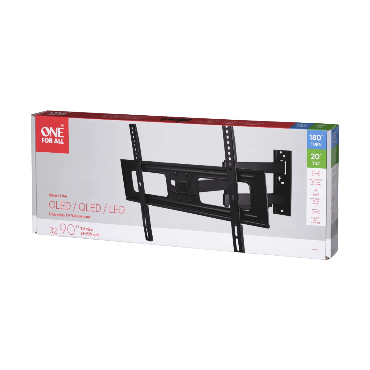 ONE For ALL Smart Wall Mount TURN WM2651 Sieninis laikiklis, pasukamas, 32–90 colių, maksimalus svoris (talpa) 50 kg, VESA 200 x 200, 300 x 200, 300 x 300, 400 x 300, 400 x 400, 400 x 400 mm, Juodas