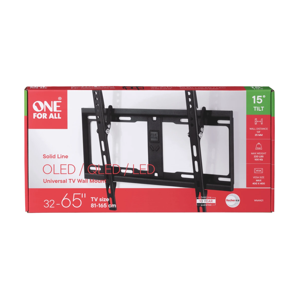 ONE For ALL Sieninis laikiklis, WM 4421, 32-60 ", Pakreiptas, Maksimalus svoris (talpa) 100 kg, VESA 100x100, 200x100, 200x200, 300x200, 300x300, 400x200, 40x0x20,0