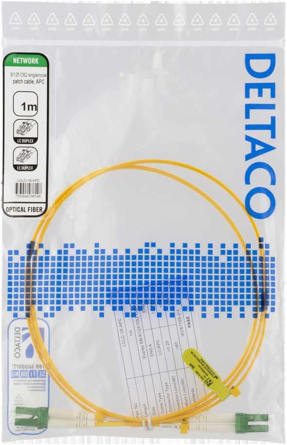 Optinis kabelis DELTACO OS2, LC - LC, dvipusis, vienmodis, APC, 9/125, 1m / LCLC-1S-APC
