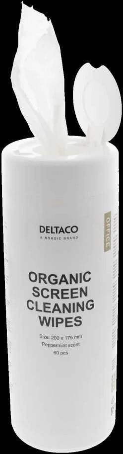 Organiškos ekrano valymo servetėlės DELTACO OFFICE 200x175mm, 1 pak. 60 servetėlių, pipirmėčių kvapo, baltos / CK1026