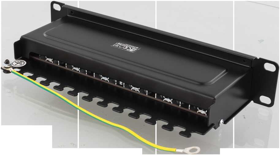Panelė DELTACO 10", 12xRJ45, Cat6a, STP, 10Gbps, metalinė, juoda / 10-PATCH15