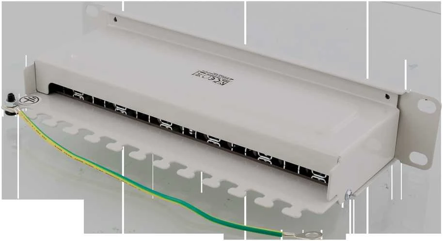 Panelė DELTACO 10", 12xRJ45, Cat6a, STP, 10Gbps, metalinė, pilka / 10-PATCH14