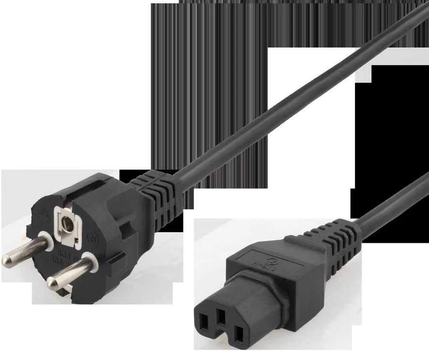 Prailginimo kabelis DELTACO 3m, įžemintas, tiesus IEC 60320 C15 į tiesų CEE 7/7, max 250V / 10A, juodas / DEL-117C