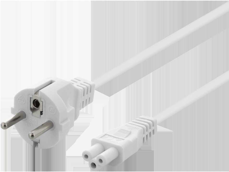Prietaiso kabelis DELTACO įžemintas, tiesus CEE 7/7 į tiesų IEC 60320 C5, max 250V/2.5A, 2m, 3X0.75mm2, baltas / DEL-109NV