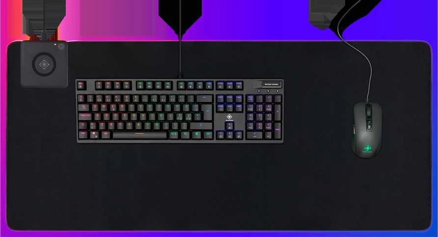 RGB pelės kilimėlis DELTACO GAMING su bevieliu greituoju krovimu, 10W, 900x400, juodas / GAM-092