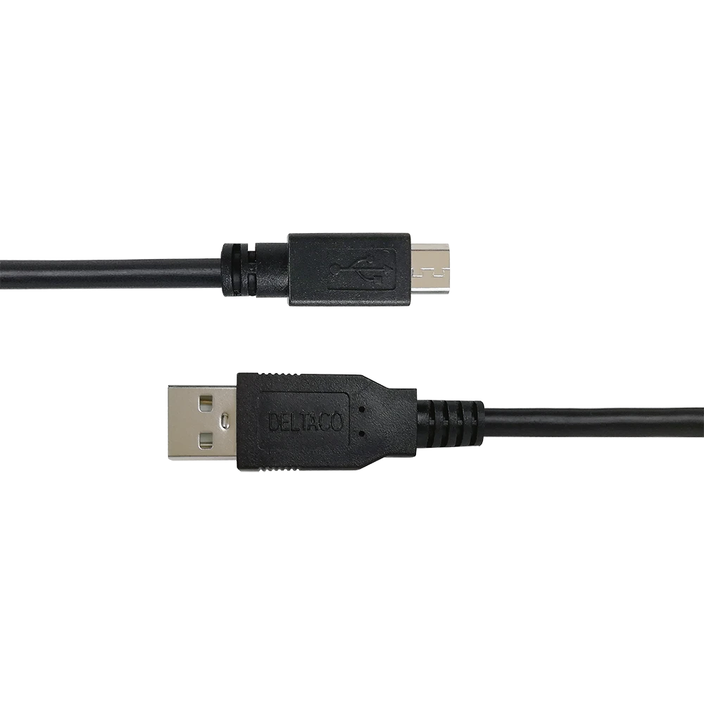 USB 2.0 Micro B kabelis DELTACO 2.4A, 1m, juodas / USB-301S-K / R00140008