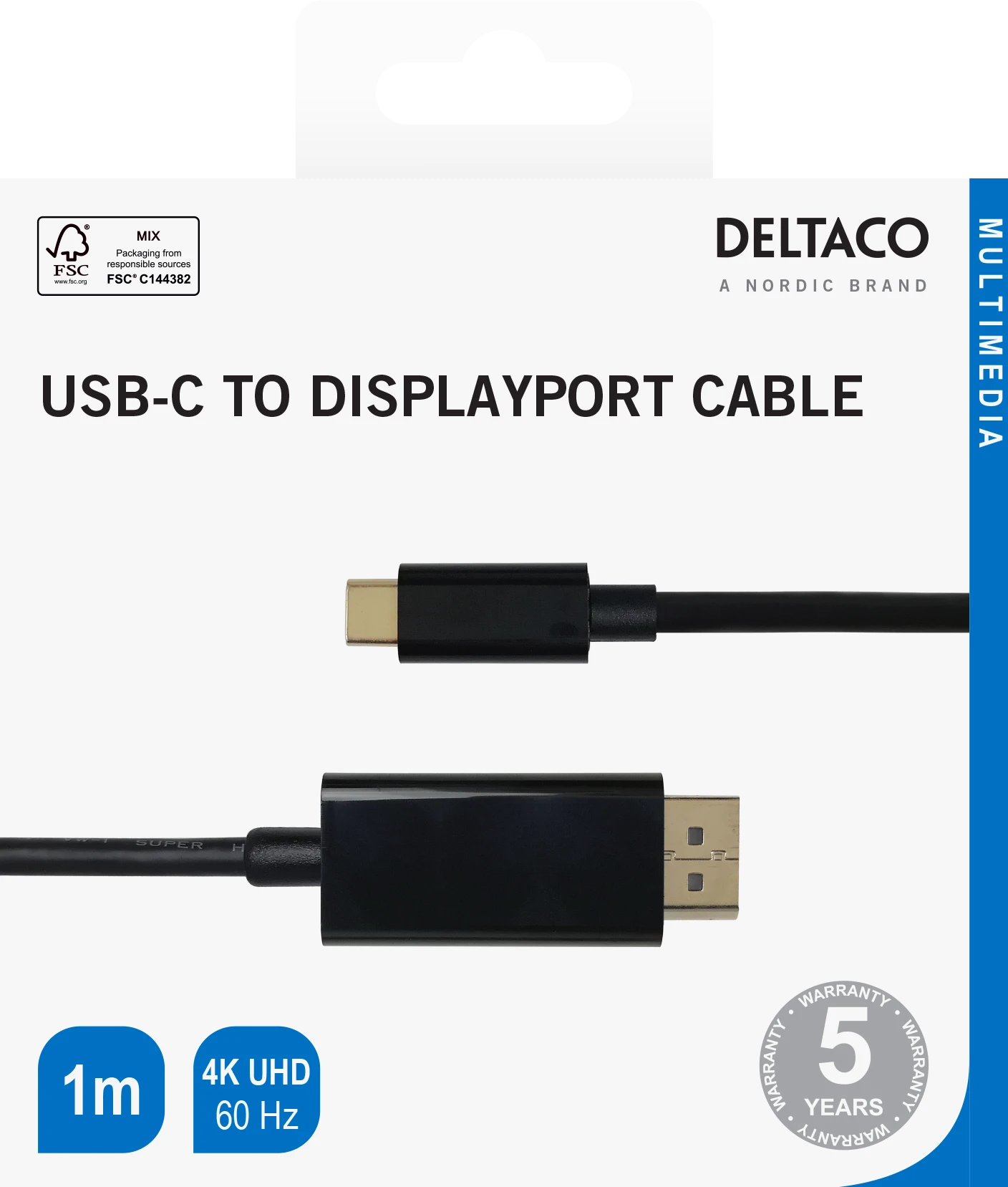 Deltaco USB-C į DisplayPort kabelio pakuotės vaizdas