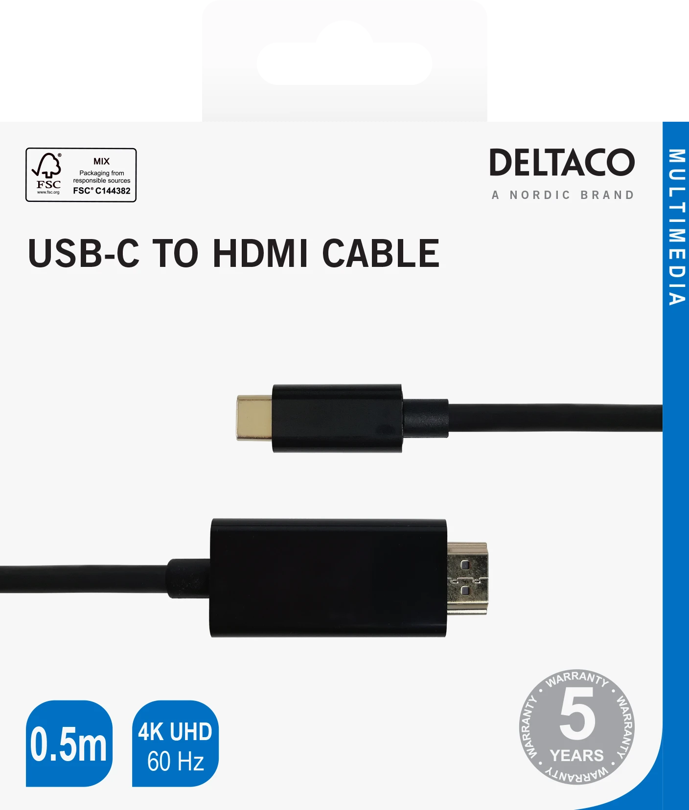 Deltaco USB-C - HDMI laidas su paauksuotomis jungtimis