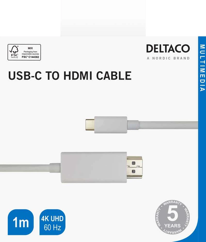 Deltaco USB-C į HDMI kabelis, jungčių vaizdas
