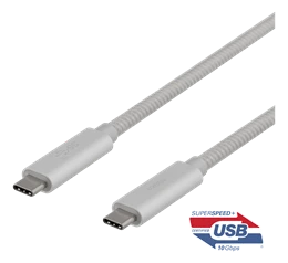 USB-C kabelis DELTACO 1m, SuperSpeed , pintas, USB 3.1 Gen 2, 10 Gbps, 100W, sidabrinė / USBC-1417M
