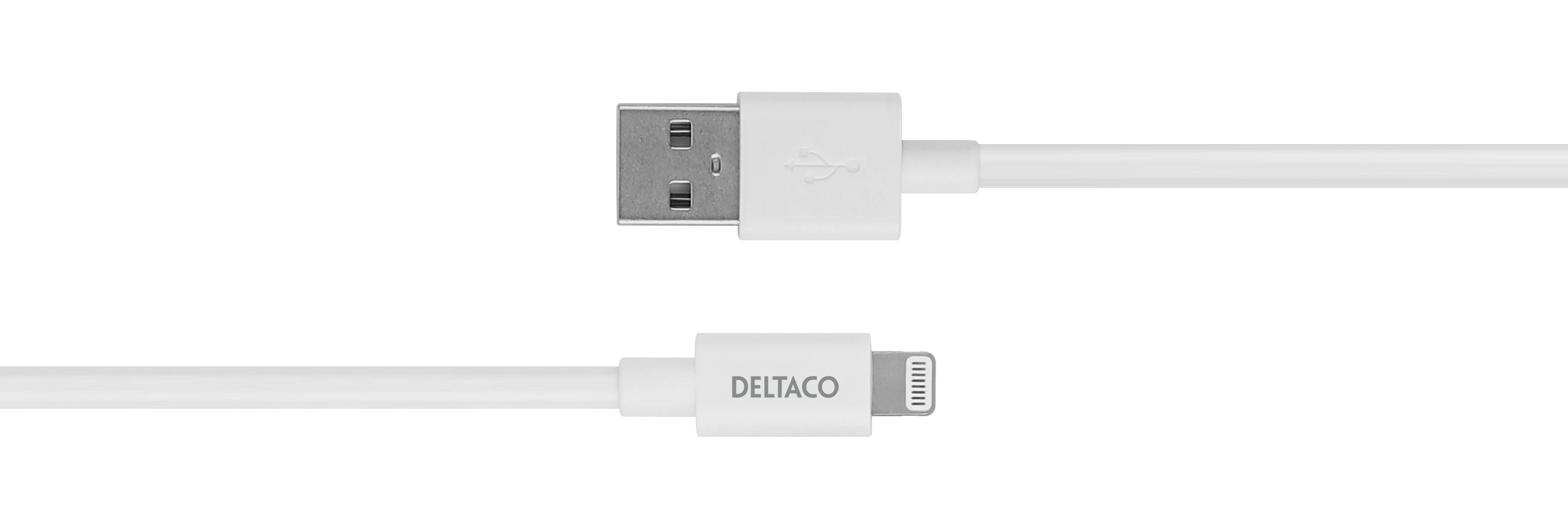 USB kabelis DELTACO su Lightning jungtimi, MFI sertifikuotas, 2.4A, 3 m, baltas / IPLH-403