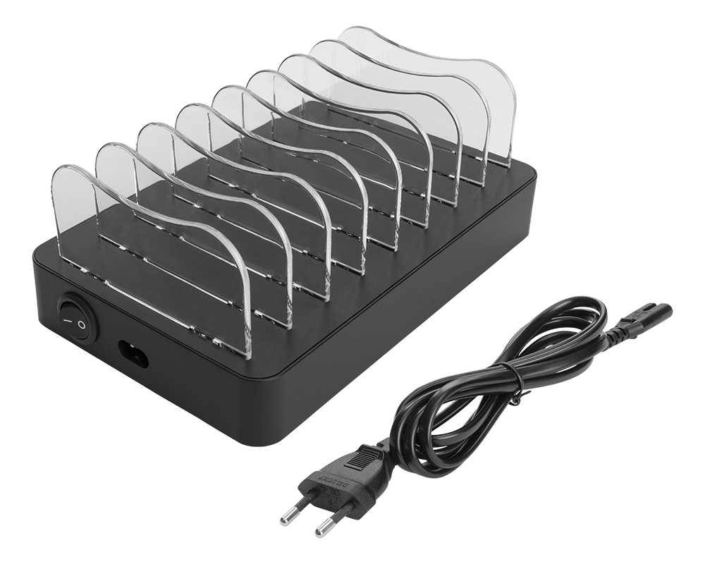 USB krovimo stotelė DELTACO skirtas 8 prietaisams, 6x USB-A, 2x USB-C PD, greitas krovimas, 75 W, juodas / DPS-0201