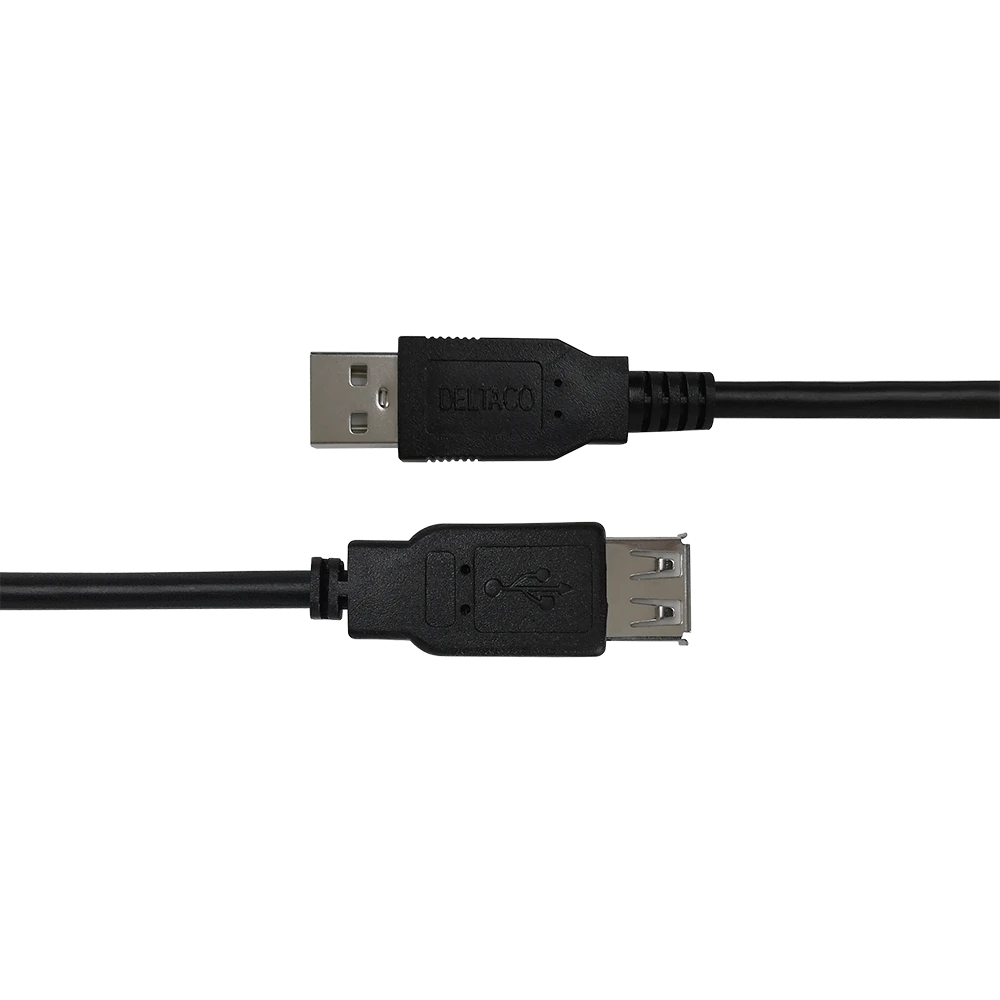 USB prailginimo kabelis DELTACO USB-A male - USB-A female, 1m, juodas / USB2-15S-K / R00140004