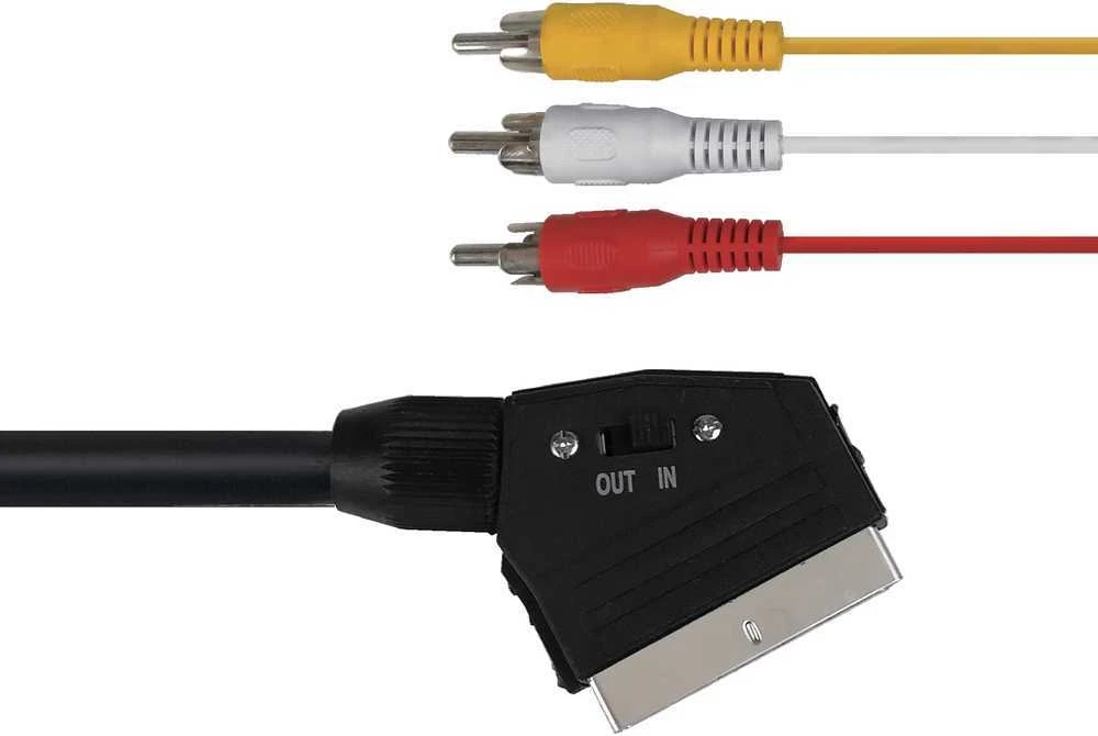 SCART kabelis su RCA kištukais ir signalo jungikliu