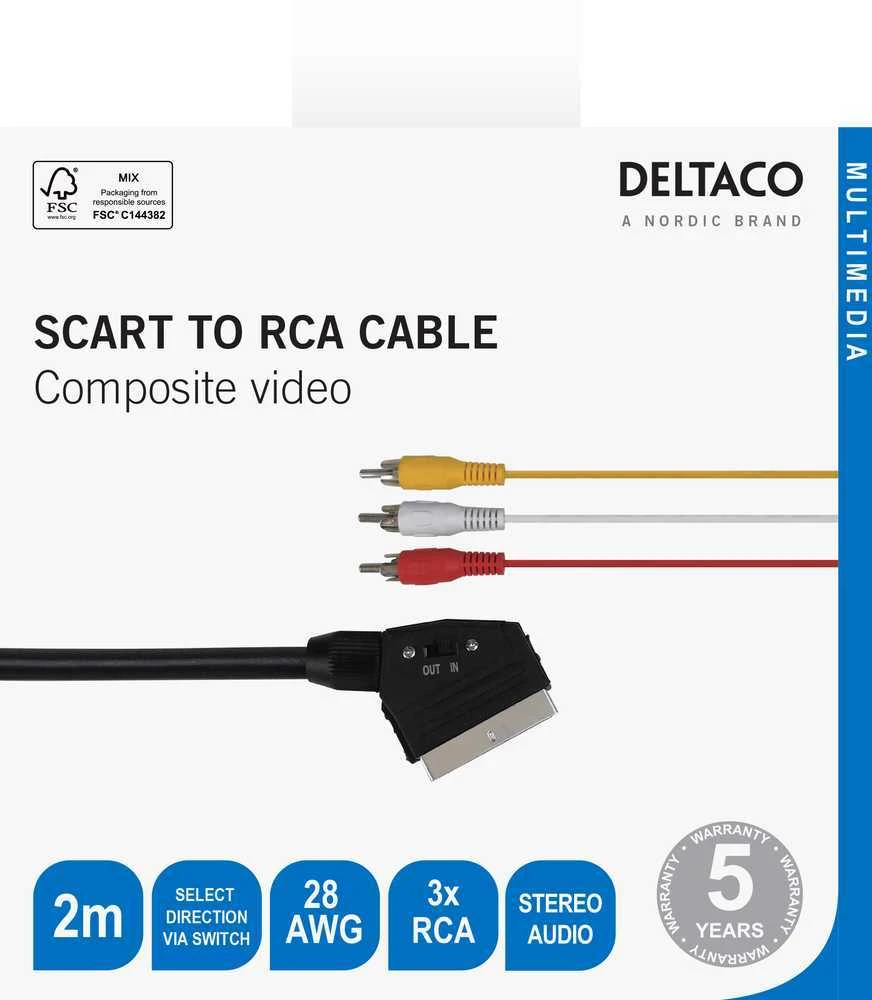 SCART kompozitiniam video DELTACO su jungikliu, 2m, juoda / DEL-129-K / 00220001