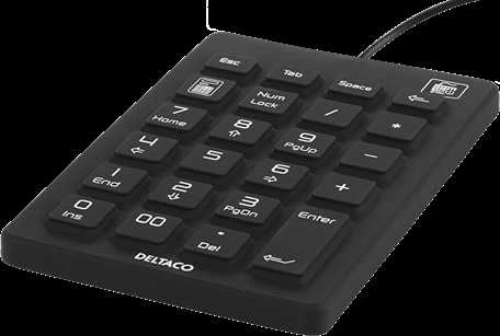 Skaitmeninė silikoninė klaviatūra DELTACO IP68, 23 klavišai, USB laidas 1,8 m, juoda / TB-510