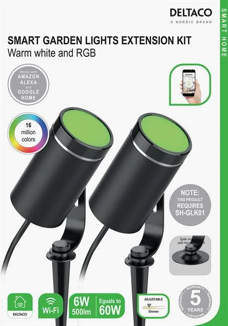 Sodo žibintų rinkinys DELTACO SMART HOME 2 lemputės, 8W, RGB+švelni balta / SH-GLEX01