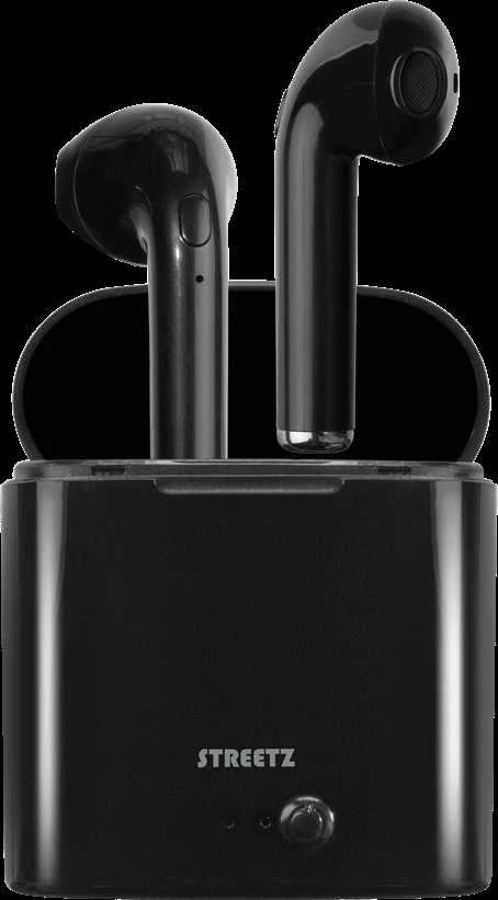 STREETZ True Belaidės ausinės, 350 mAh dėklas, Bluetooth 5, juodos / TWS-0007