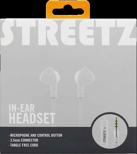 STREETZ ausinės, su mikrofonu, 3.5mm, baltos HL-W103