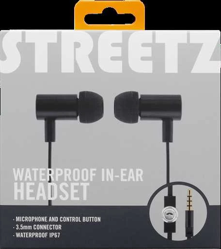 STREETZ ausinės su mikrofonu, atsakymo mygtukas, 3,5 mm, vandeniui atsparios, juodaos / HL-W109