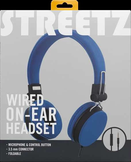 STREETZ ausinės su mikrofonu, sulankstomos, 3,5 mm, 1,5 m laidu, mėlynos HL-W201