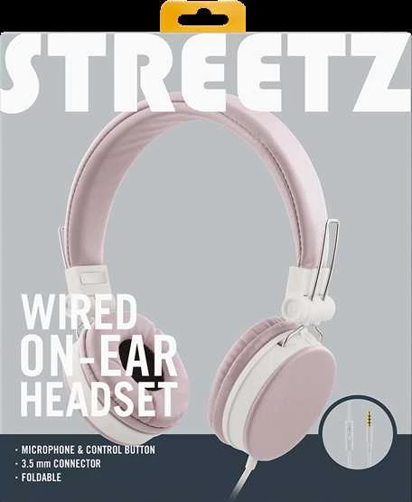 STREETZ ausinės su mikrofonu, sulankstomos, 3,5 mm jungtimi, 1,5 m rožinės HL-W202