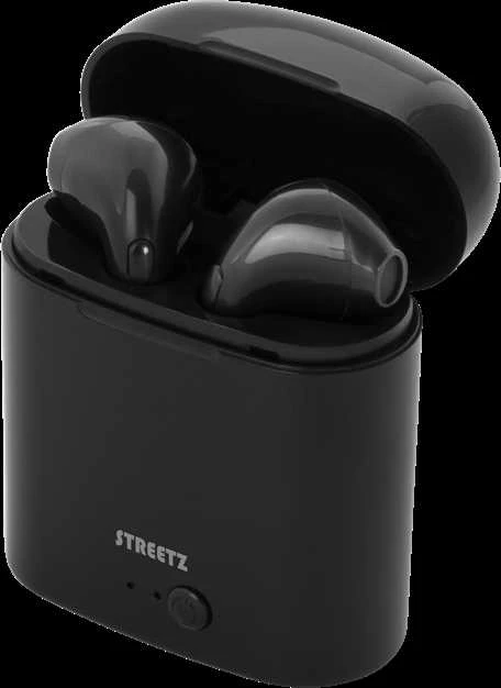 STREETZ True Belaidės ausinės, 350 mAh dėklas, Bluetooth 5, juodos / TWS-0007